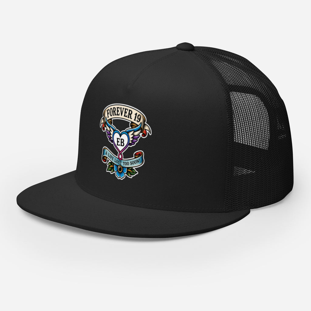 Forever 19 mental health awareness black trucker cap left front