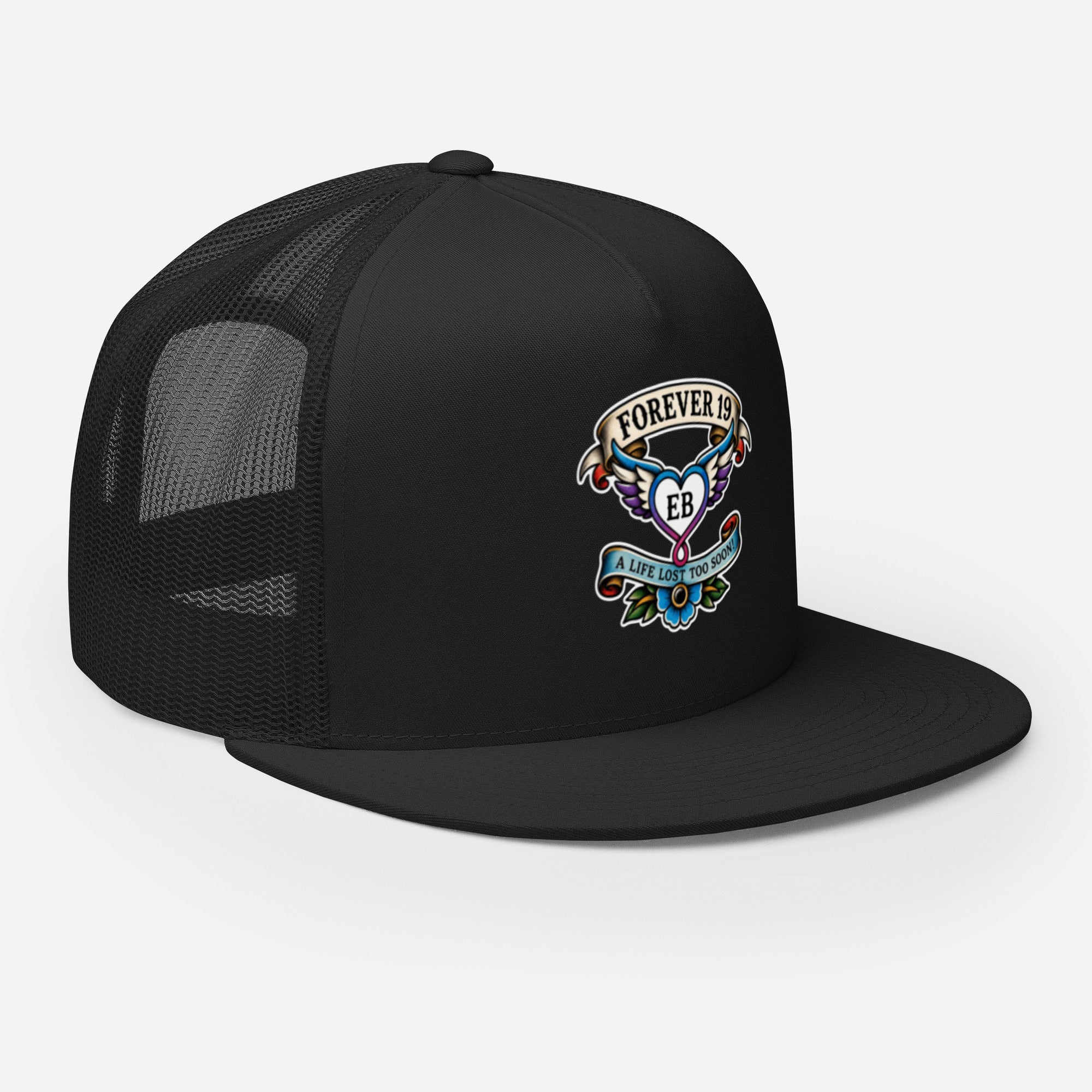 Forever 19 mental health awareness black trucker cap right front