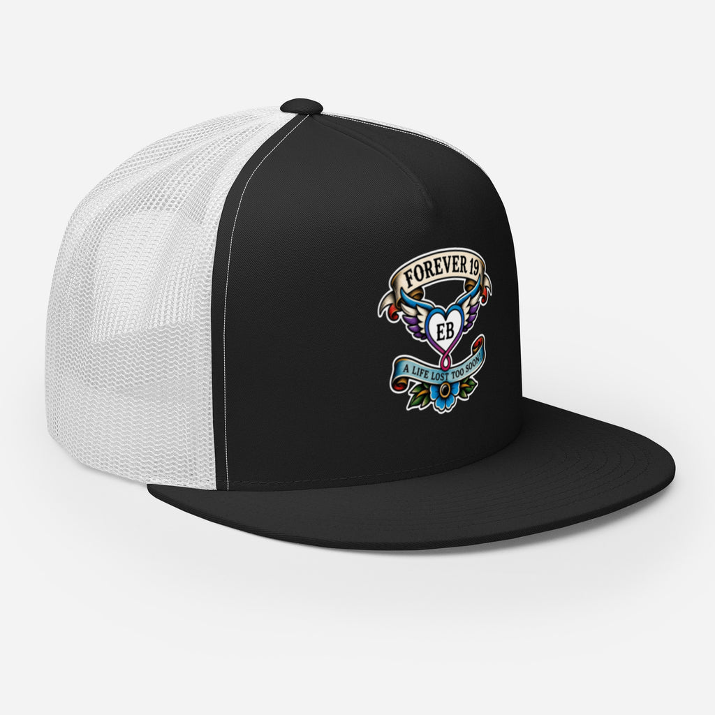 Forever 19 mental health awareness black and white trucker cap right front