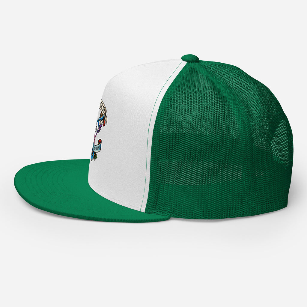 Forever 19 mental health awareness green and white trucker cap left side