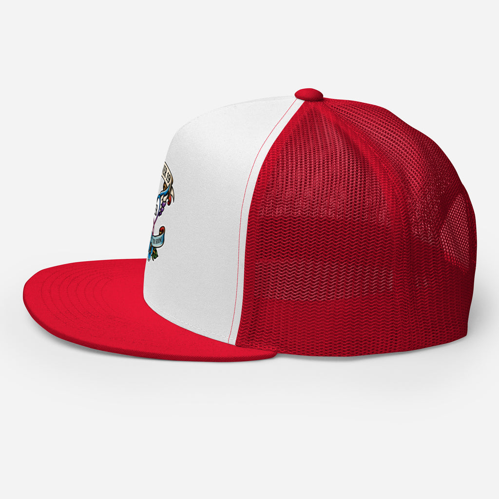 Forever 19 mental health awareness red and white trucker cap left side