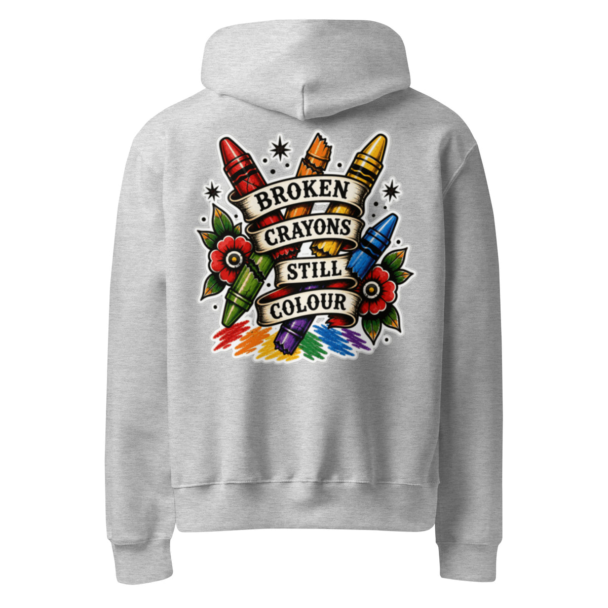 Forever 19 Broken Crayons Still Colour athletic heather hoodie back view