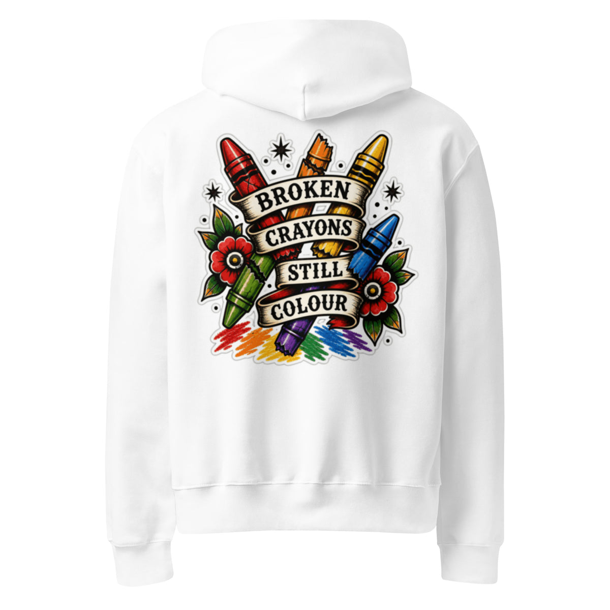 Forever 19 Broken Crayons Still Colour white hoodie back view