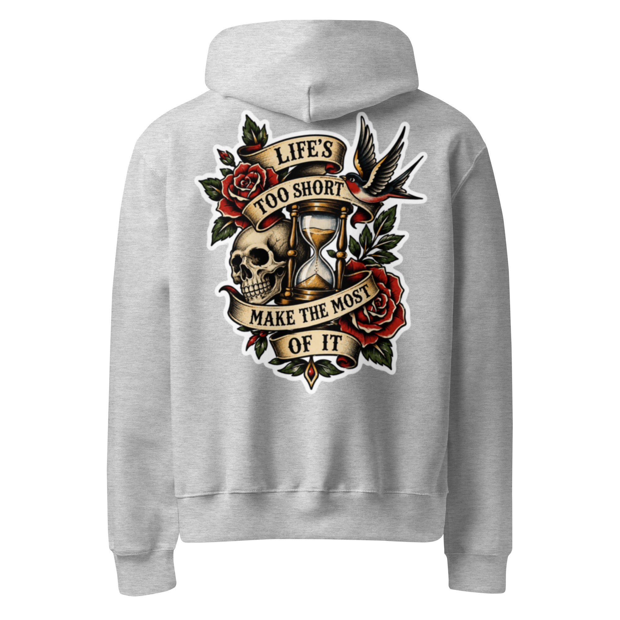 Forever 19 Life's Too Short unisex hoodie, Athletic Heather, back view