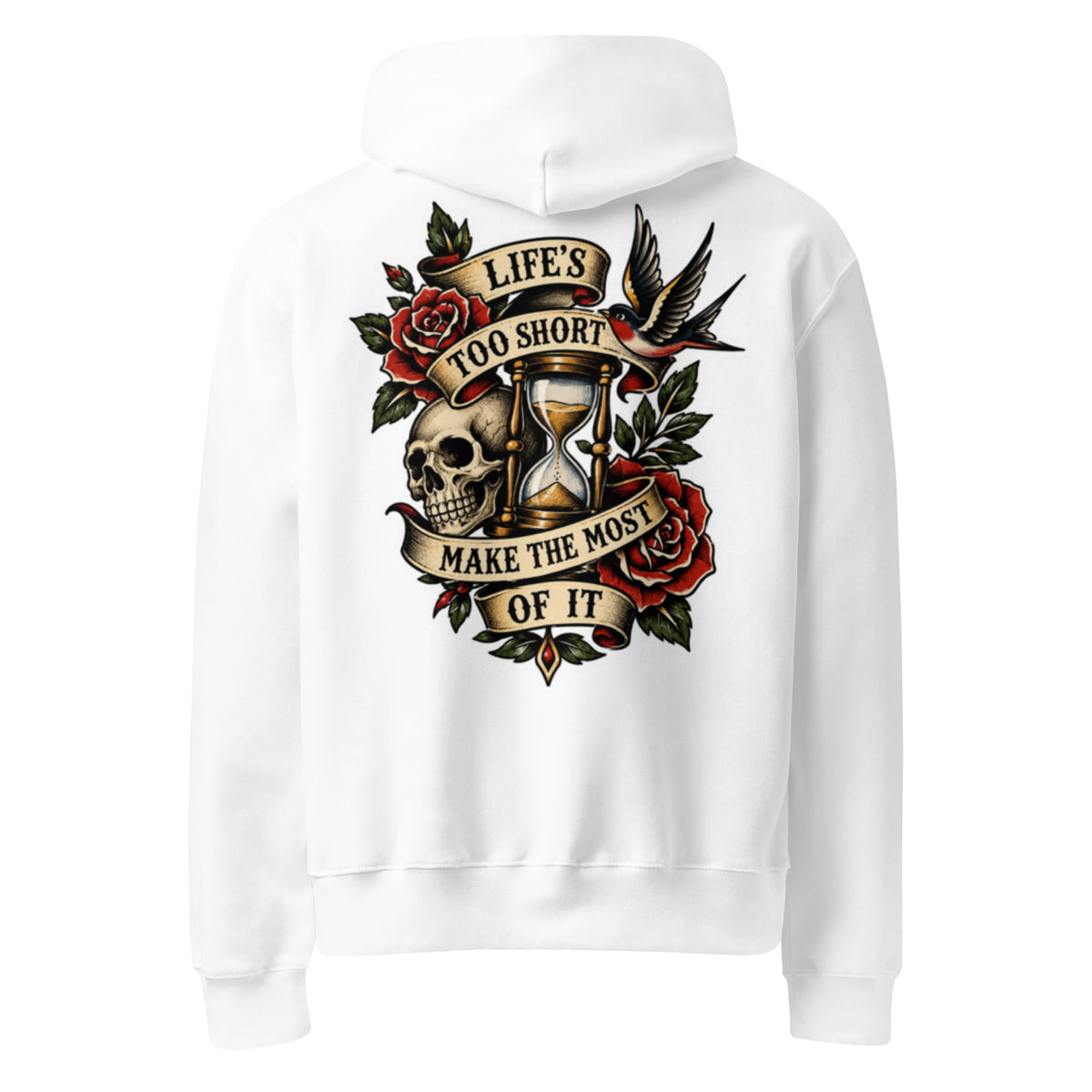 Forever 19 Life's Too Short unisex hoodie, White, back view