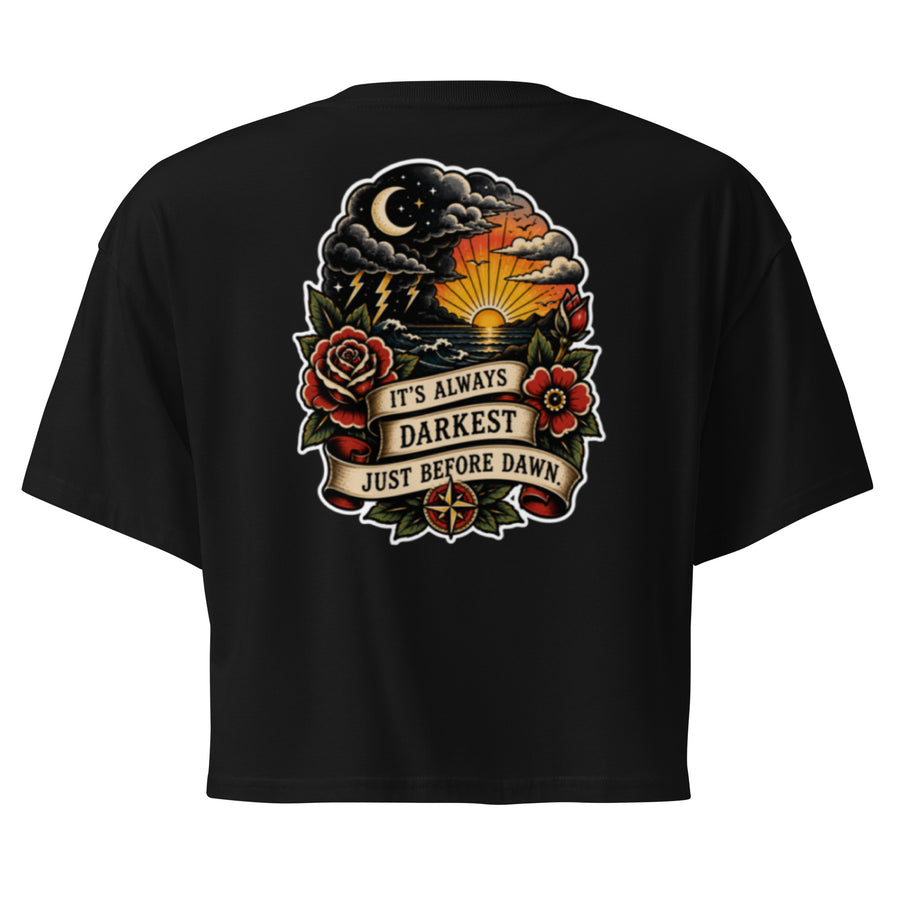 Forever 19 The Darkest Before Dawn black women's crop T-shirt back